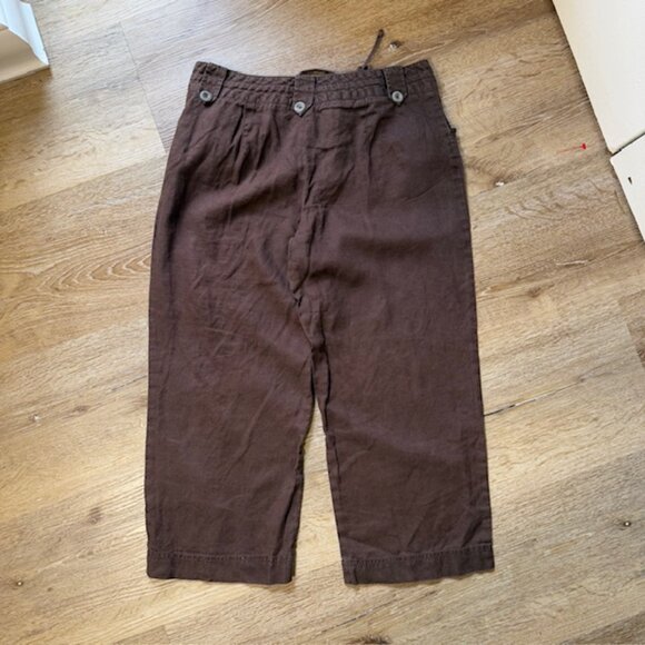 Womens 100% Linen Wide Leg Pants Size 6 Cropped Coastal Boho Beach Neutral - Picture 10 of 12